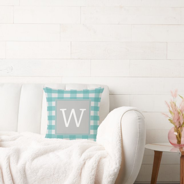 Teal Buffalo Play Monogram Dekorativ kudde (Soffa)