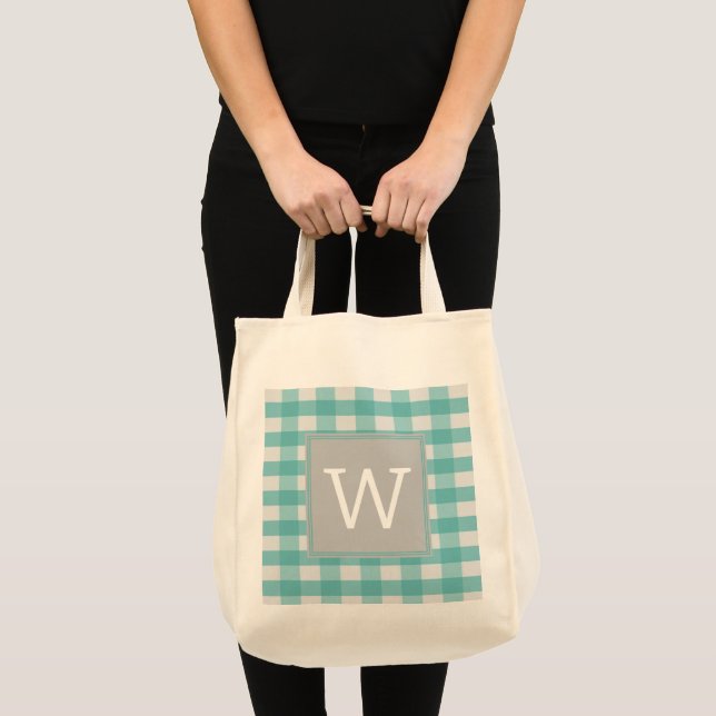 Teal Buffalo Play Monogram Tote Bag Tygkasse (Framsida (produkt))