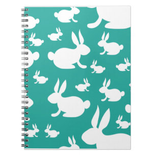Teal Bunny Mönster Anteckningsbok Med Spiral