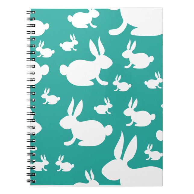 Teal Bunny Mönster Anteckningsbok Med Spiral (Framsidan)
