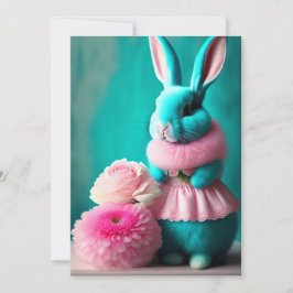 Teal Bunny Porträtt Påsk-kortet Julkort