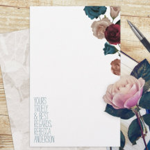 Teal, Burgundy, Beige Ro Personal Stationery