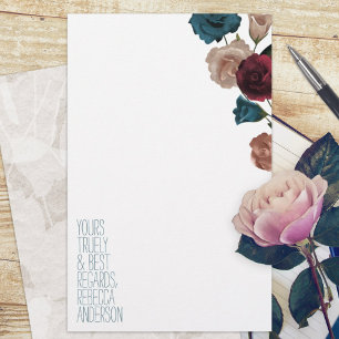 Teal, Burgundy, Beige Ro Personal Stationery