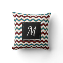 Teal Burgundy Chevron Monogram Chic Dekorativ kudd