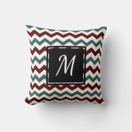 Teal Burgundy Chevron Monogram Chic Dekorativ kudd Kudde
