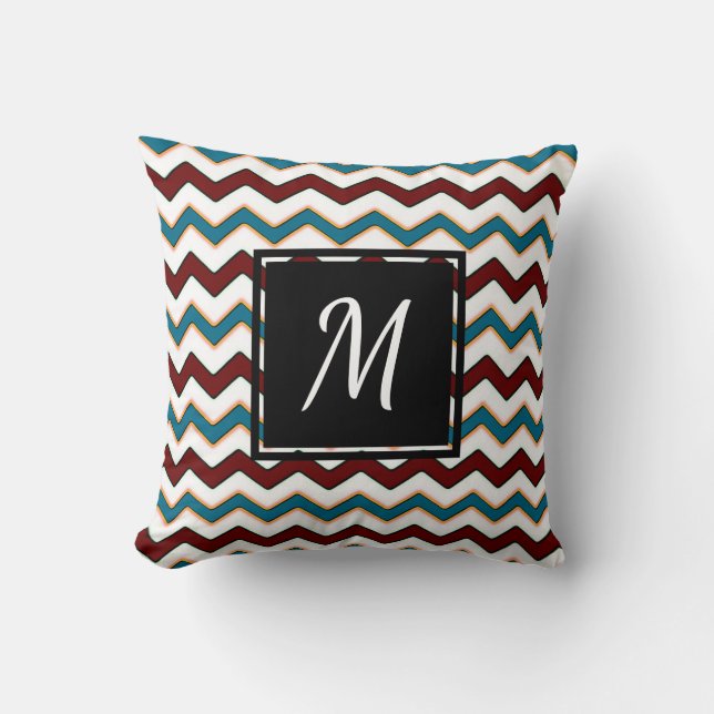 Teal Burgundy Chevron Monogram Chic Dekorativ kudd Kudde (Framsida)