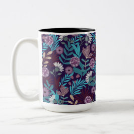 Teal & Burgundy Flower Elegance Två-Tonad Mugg