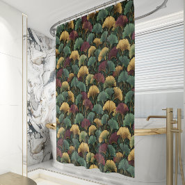 Teal Burgundy Ginkgo Leaf Pattern 