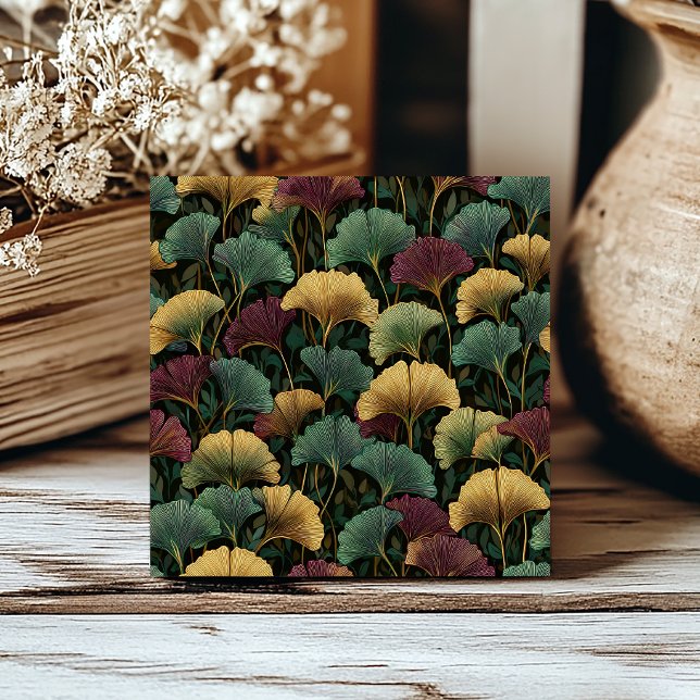 Teal Burgundy Ginkgo Mönster  Kakelplatta (Skapare uppladdad)