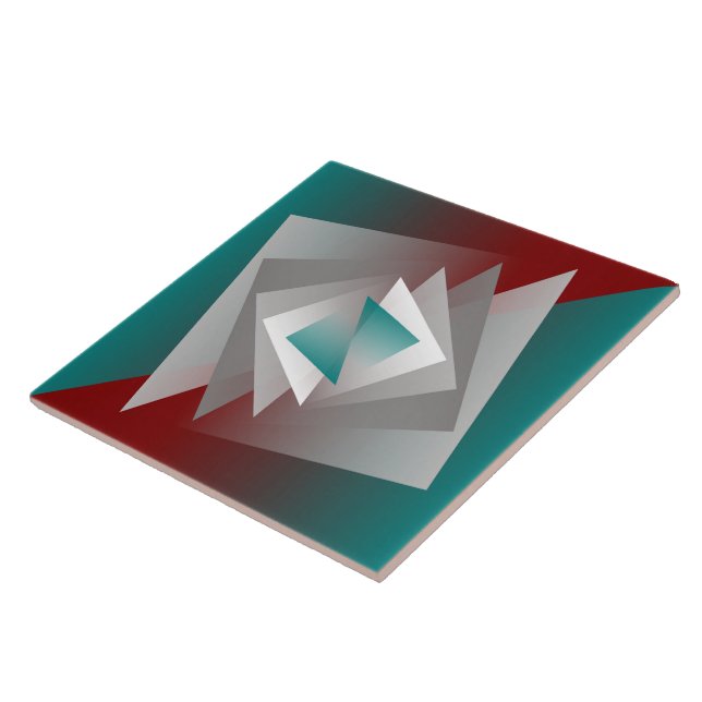 Teal Burgundy Grått Triangles Kakelplatta (Sidan)