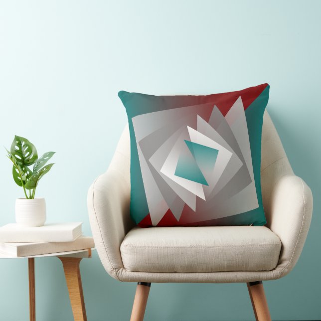 Teal Burgundy Grått Triangles Kudde (Stol)