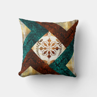 Teal, Burgundy och Guld Geometric Damask Kudde