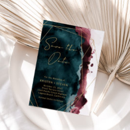 Teal & Burgundy Watercolor Spara datum Inbjudningar