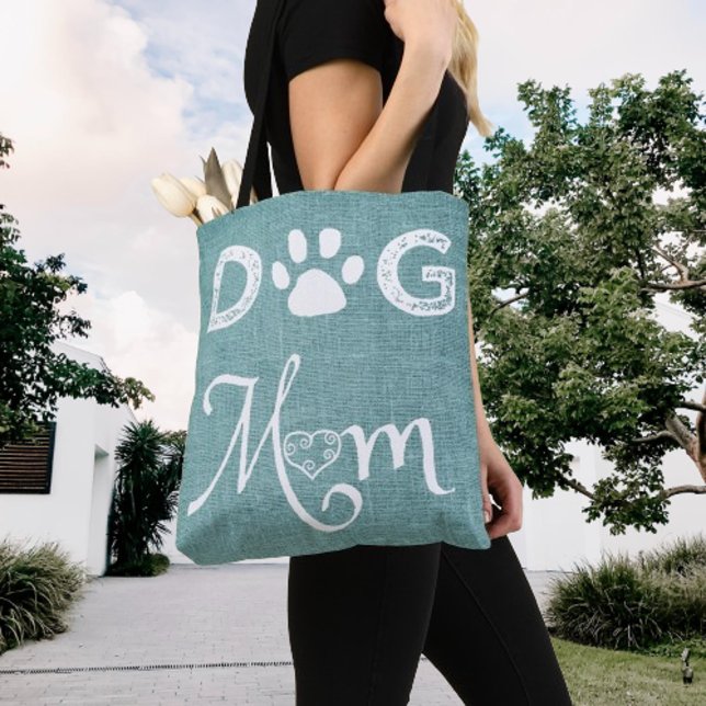 Teal Burlap Hund Mamma Tote Bag Tygkasse (Teal Burlap Dog Mom Tote Bag)