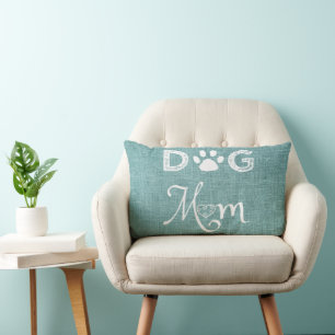 Teal Burlap Mamma Lumbar Pillow Hund Lumbarkudde