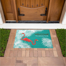 Teal Burlap med Rosa Flamingos