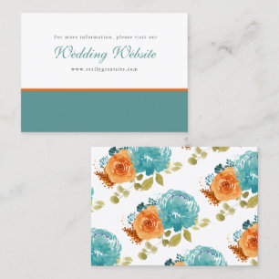 Teal Burnt Orange Blommigt Boho Bröllop webbplats Visitkort