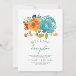 Teal Burnt Orange-Blommigt för att ta emot bröllop Inbjudningar