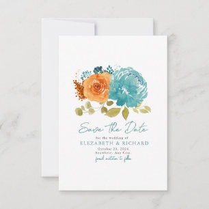 Teal Burnt Orange Bouquet Fall Blommigt Spara Datumet