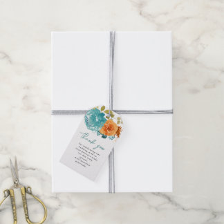 Teal Burnt Orange Foral Fall Tack Presentetikett