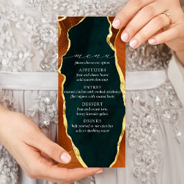 Teal, Burnt Orange & Guld Agate Bröllop Menu Reklamkort