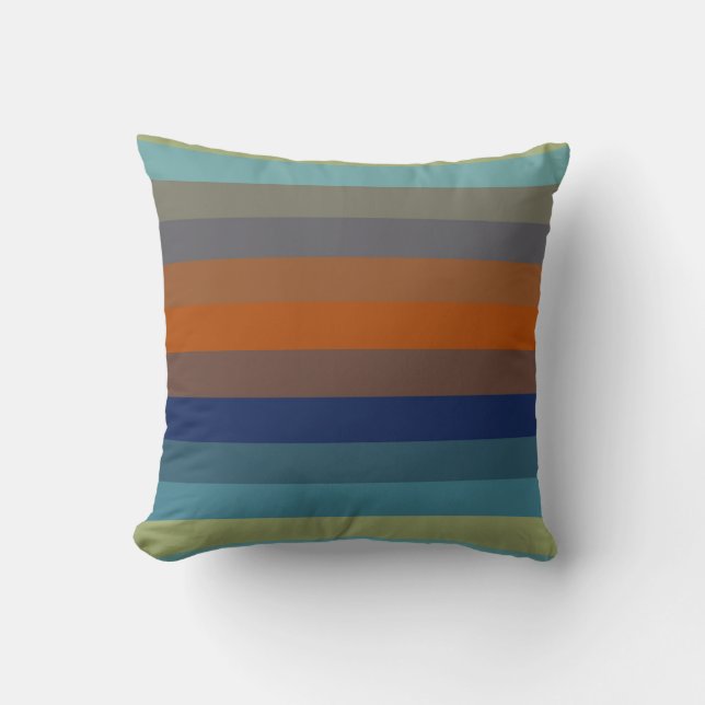 Teal & Burnt Orange Horizontal Stripes Kudde (Framsida)