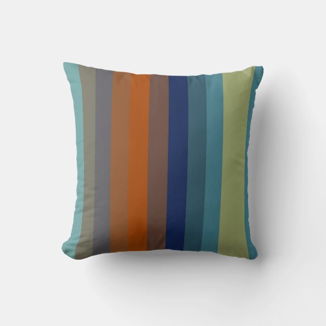 Teal & Burnt Orange Horizontal Stripes Kudde (Framsida)