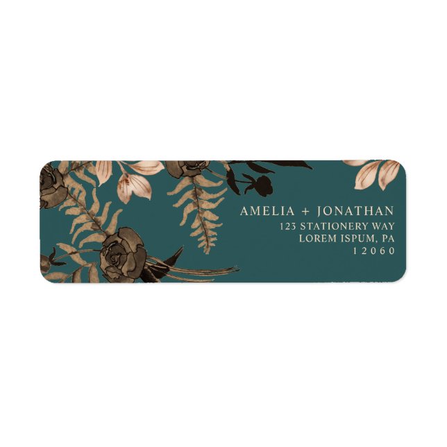Teal Burnt orange terracotta blommigt fall bröllop Returadress Etikett (Framsidan)