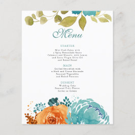Teal Burnt Orange Terracotta Fall Wedding Menu Flygblad