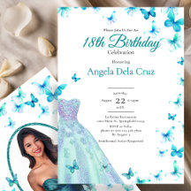 Teal Butterflies And Dress 18th Birthday Debut