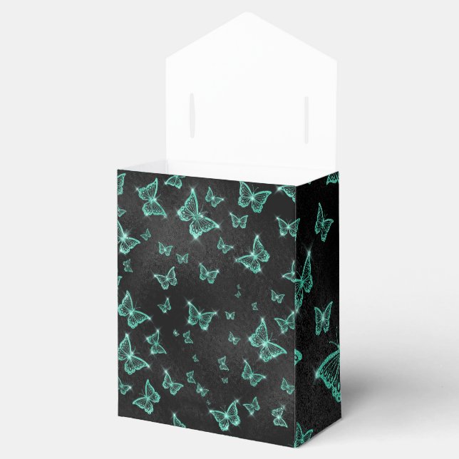 Teal Butterflies on Black Presentaskar (Öppnad)