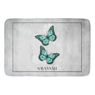 Teal Butterfly Blommigt Personlig Bath Mat Badrumsmatta