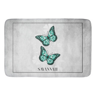 Teal Butterfly Blommigt Personlig Bath Mat Badrumsmatta