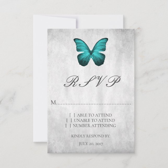 Teal Butterfly Bröllop OSA Card Kort (Framsida)