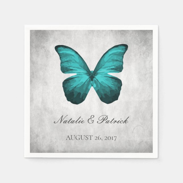 Teal Butterfly Bröllop Pappra Napkins Pappersservett (Framsidan)