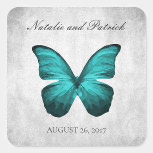 Teal Butterfly bröllop Stickers Fyrkantigt Klistermärke