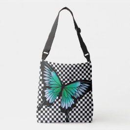 Teal Butterfly Classic Checker Kor Body Tote Bag Axelväska