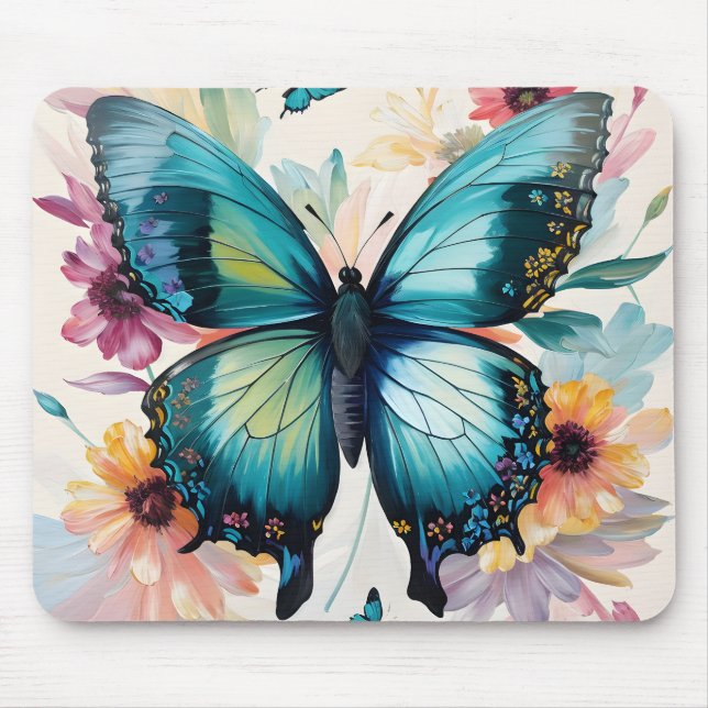 Teal Butterfly Color Flowers Art Musmatta (Framsidan)