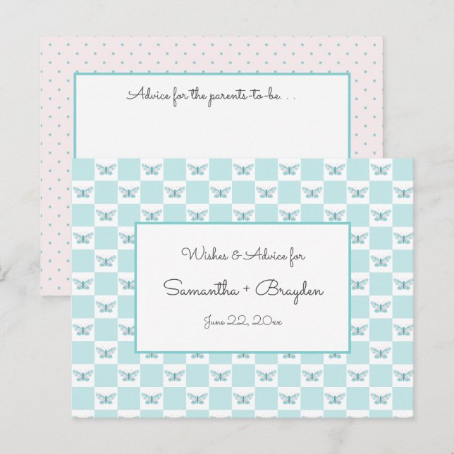 Teal Butterfly + Dots Baby Shower Adapter Rådkort (Fram/baksida)