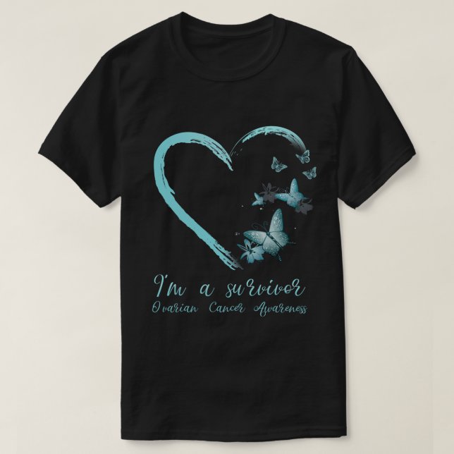 Teal Butterfly Heart Survivor Ovarian Cancer Medve T Shirt (Design framsida)