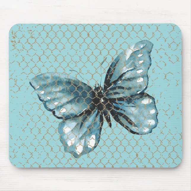 Teal Butterfly in chain Link Fence Design Musmatta (Framsidan)