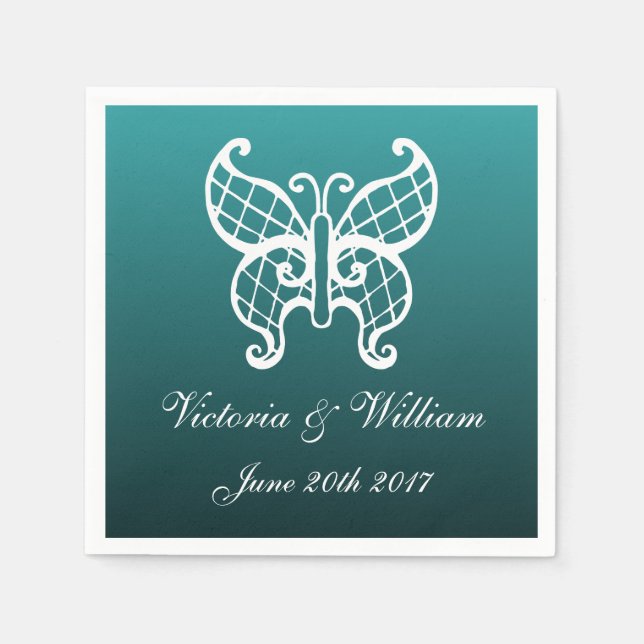 Teal Butterfly Napkins Pappersservett (Framsidan)