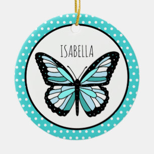 Teal Butterfly Polka dots Personlig jul Julgransprydnad Keramik