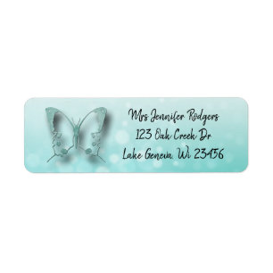 Teal Butterfly Returadress Etikett