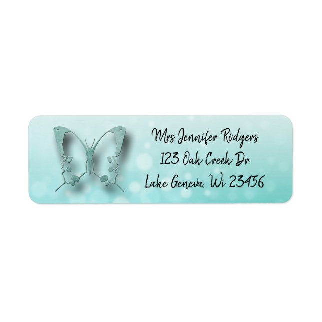 Teal Butterfly Returadress Etikett (Framsidan)