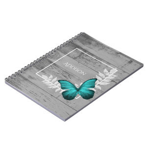 Teal Butterfly Rustic Personlig bärbar dator Anteckningsbok