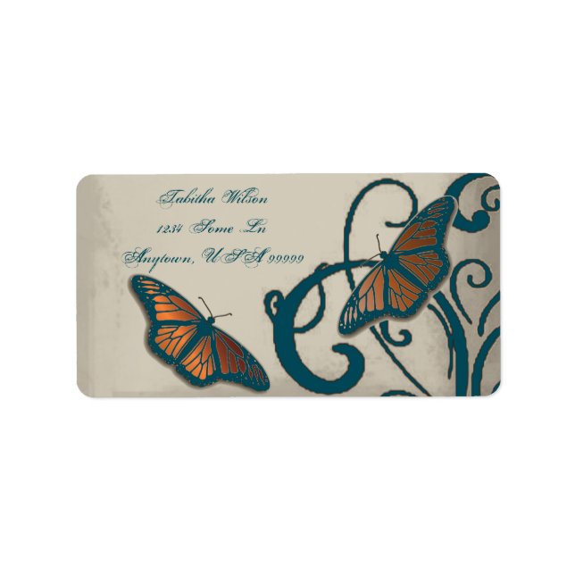 Teal Butterfly Swirl Address Label Adressetikett (Framsidan)