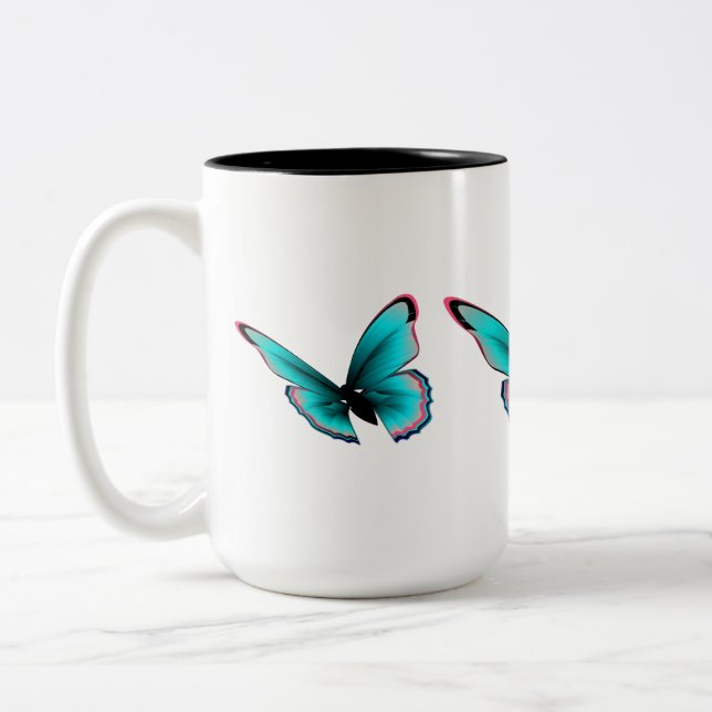 Teal Butterfly Två-Tonad Mugg (Vänster)