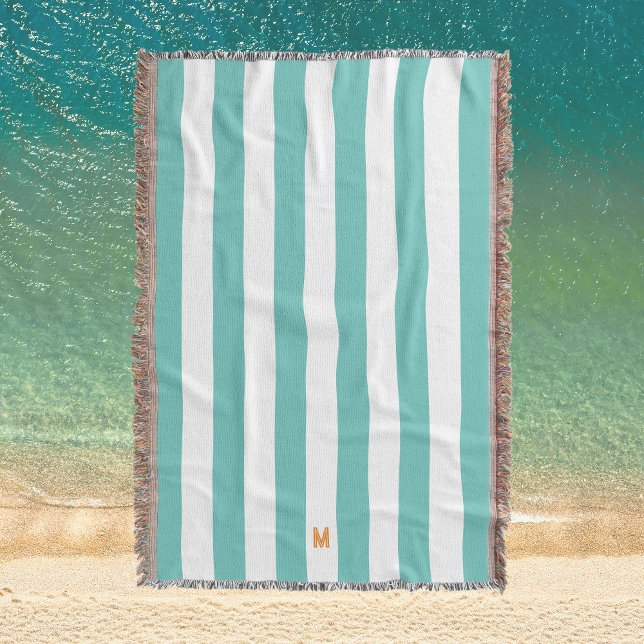 Teal Cabana Rand & Personlig Orange Monogram Filt (Skapare uppladdad)