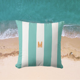 Teal Cabana Rand & Personlig Orange Monogram Kudde